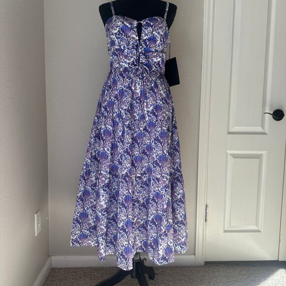 Hyacinth House Purple Multi Floral Corinne Cut-Out Midi Dress, nwt size medium - Picture 2 of 12